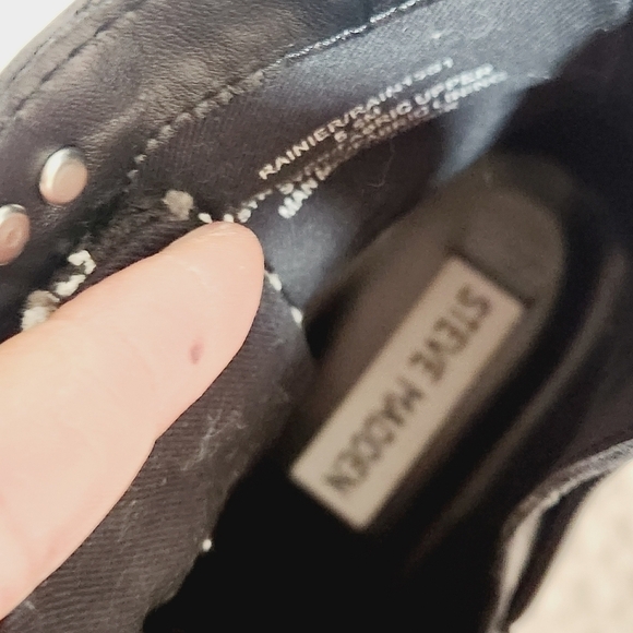 STEVE MADDEN Black Rainier Leather & Tweed Moto Combat Boots Size 5.5M - Picture 8 of 10